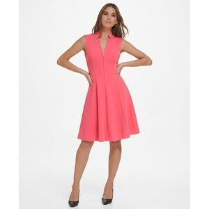Calvin Klein Sleeveless A-line Dress Scuba Crepe Hibiscus Pink Size 2 NWT